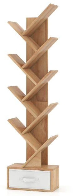 Promotion Medžio formos knygų lentyna su stalčiumi, 10 lentynų, 38 x 20 x 149,5 cm