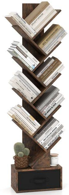 Promotion Pastatoma medžio formos knygų lentyna su stalčiumi, ruda, 38 x 21,5 x 149,5 cm