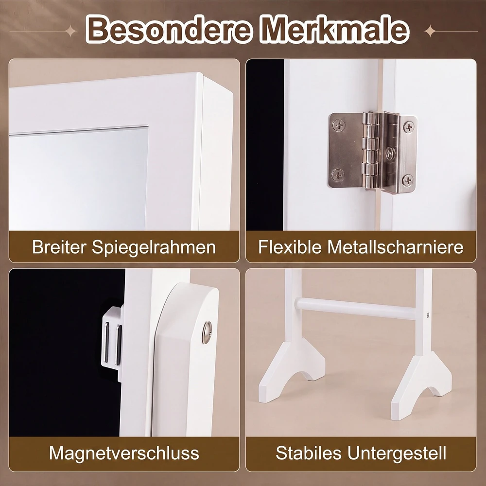 Promotion Pastatoma papuošalų spintelė su veidrodžiu, balta, 35,6 x 33 x 154,9 cm