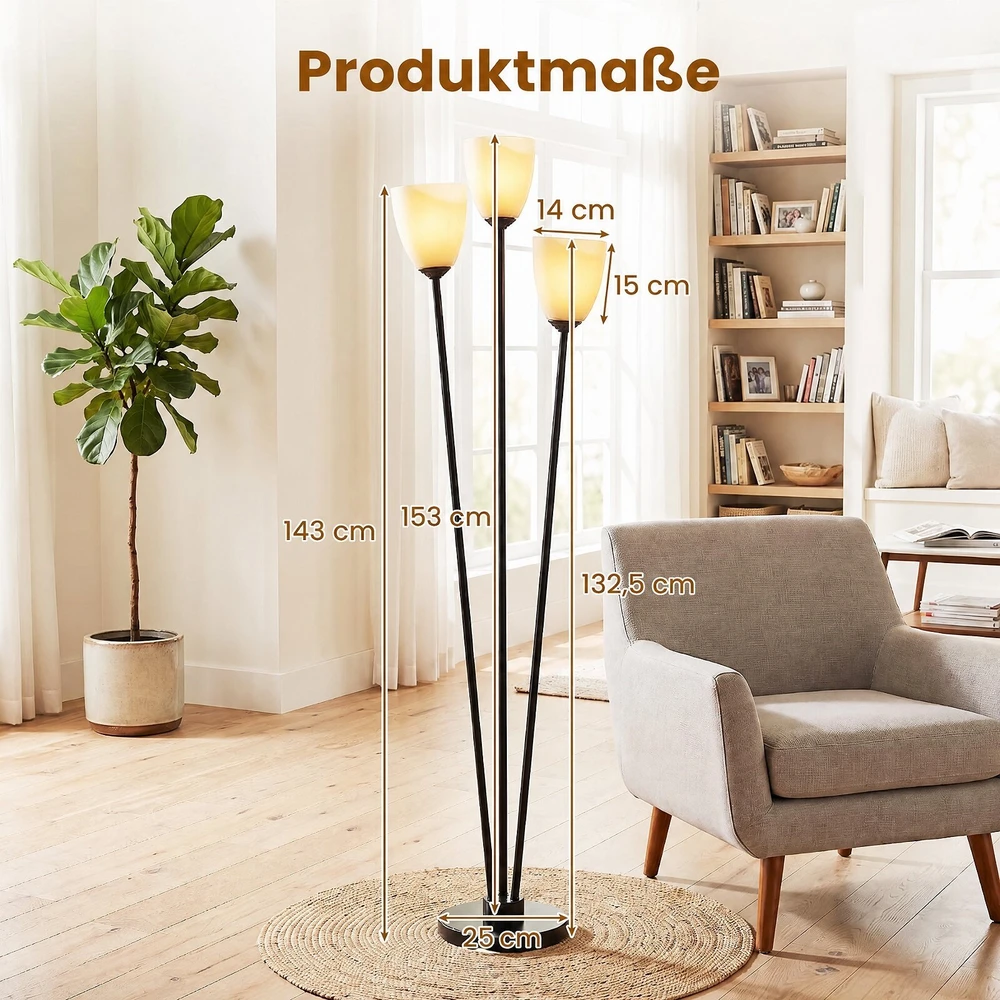 Promotion Pastatomas šviestuvas su 3 E27 lizdais, juodas, metalas ir akrilas, 153 cm