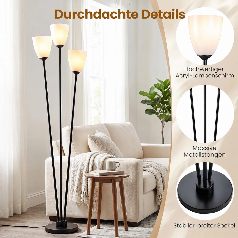 Promotion Pastatomas šviestuvas su 3 E27 lizdais, juodas, metalas ir akrilas, 153 cm