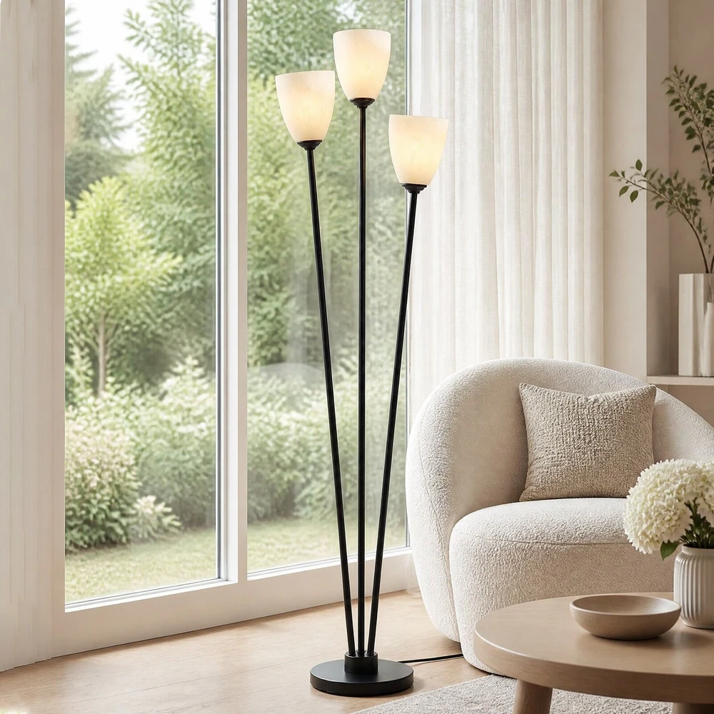 Promotion Pastatomas šviestuvas su 3 E27 lizdais, juodas, metalas ir akrilas, 153 cm