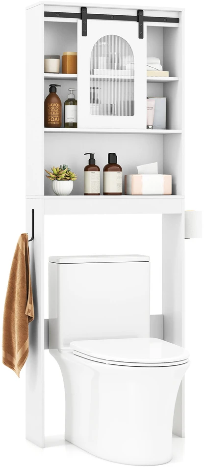 Promotion Tualeto lentyna su spintele, balta, MDF, 60 x 20 x 170 cm