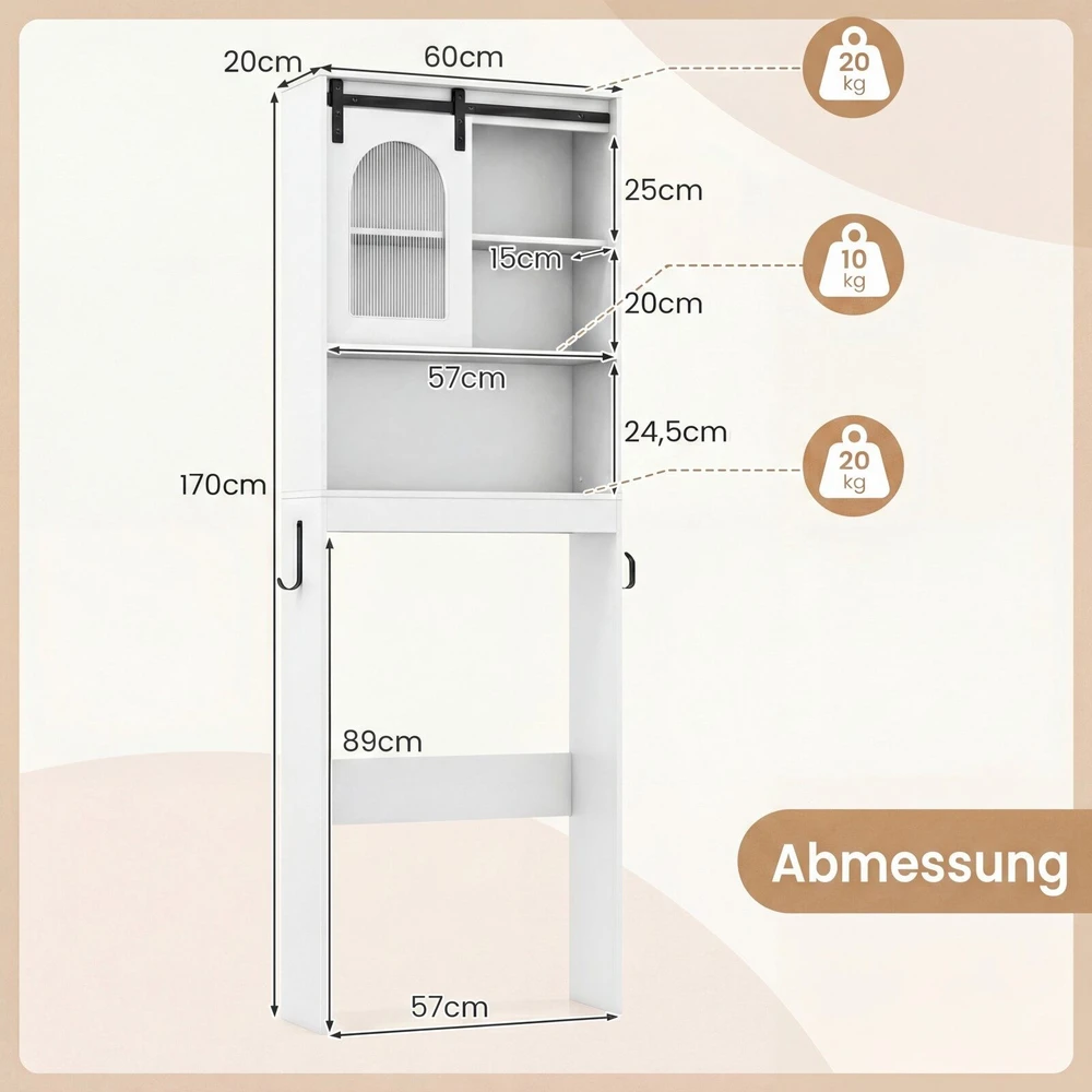 Promotion Tualeto lentyna su spintele, balta, MDF, 60 x 20 x 170 cm