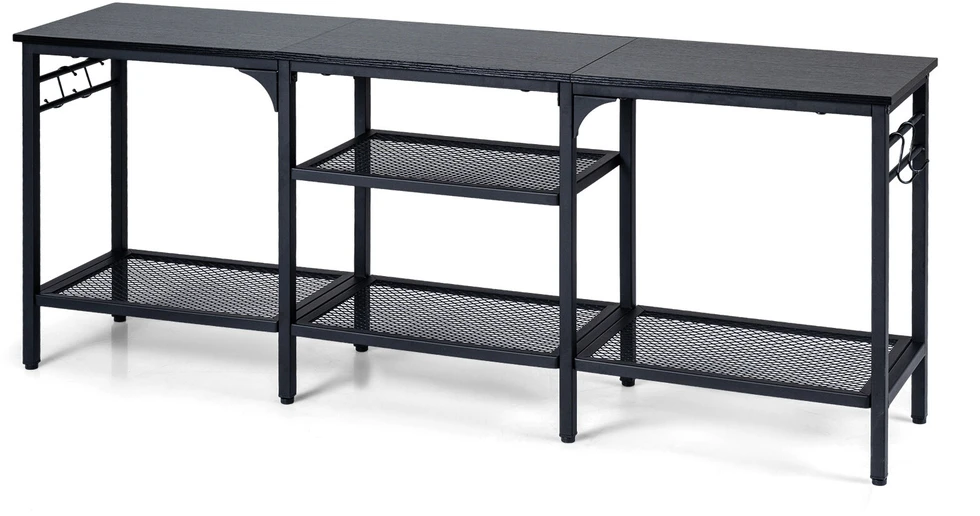 Promotion TV staliukas iki 165 cm televizoriams, su metalinėmis tinklinėmis lentynomis ir 4 kabliukais, ruda/juoda