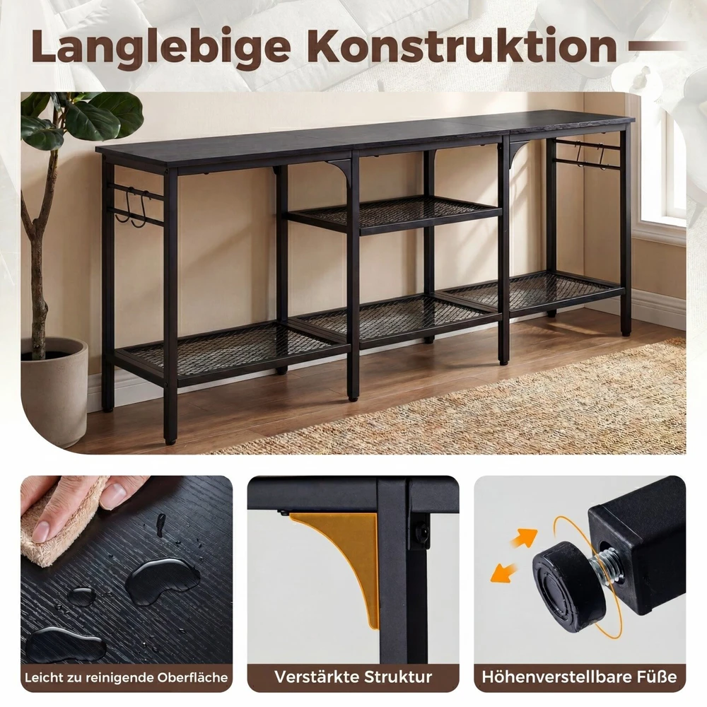 Promotion TV staliukas iki 165 cm televizoriams, su metalinėmis tinklinėmis lentynomis ir 4 kabliukais, ruda/juoda