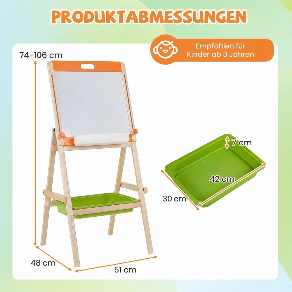 Promotion Vaikiškas 2 viename piešimo molbertas, magnetinė lenta ir juodoji lenta, 74-106 cm