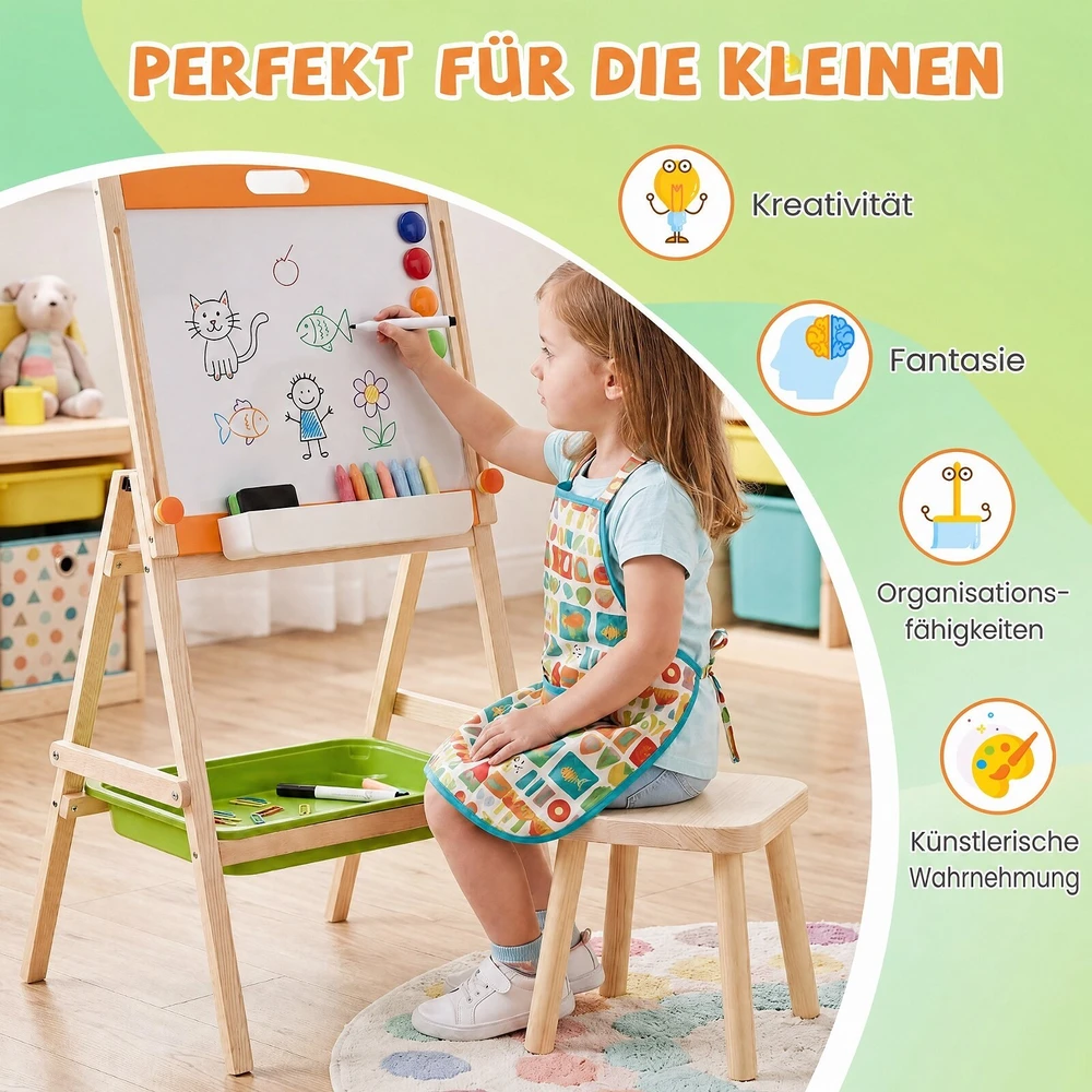 Promotion Vaikiškas 2 viename piešimo molbertas, magnetinė lenta ir juodoji lenta, 74-106 cm