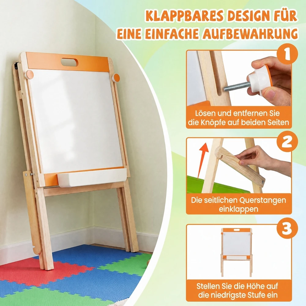 Promotion Vaikiškas 2 viename piešimo molbertas, magnetinė lenta ir juodoji lenta, 74-106 cm