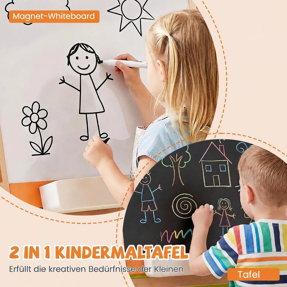 Promotion Vaikiškas 2 viename piešimo molbertas, magnetinė lenta ir juodoji lenta, 74-106 cm