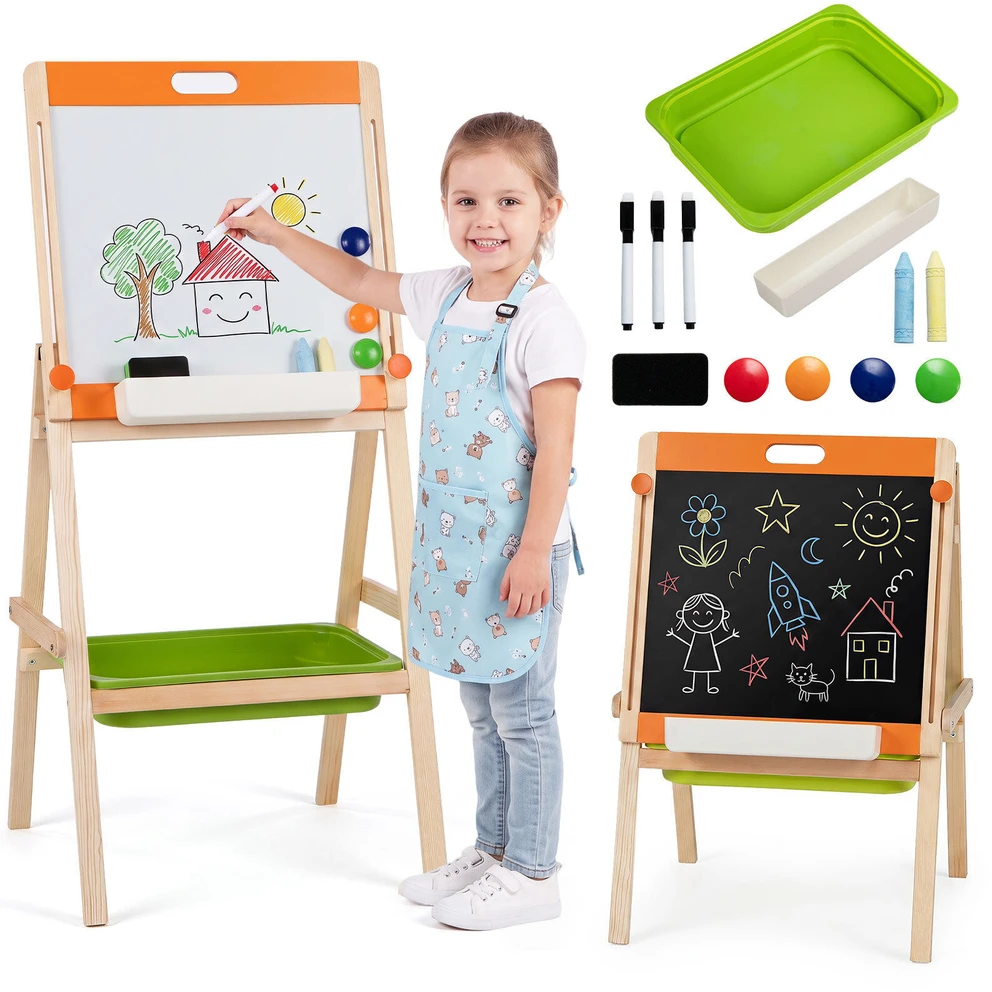 Promotion Vaikiškas 2 viename piešimo molbertas, magnetinė lenta ir juodoji lenta, 74-106 cm
