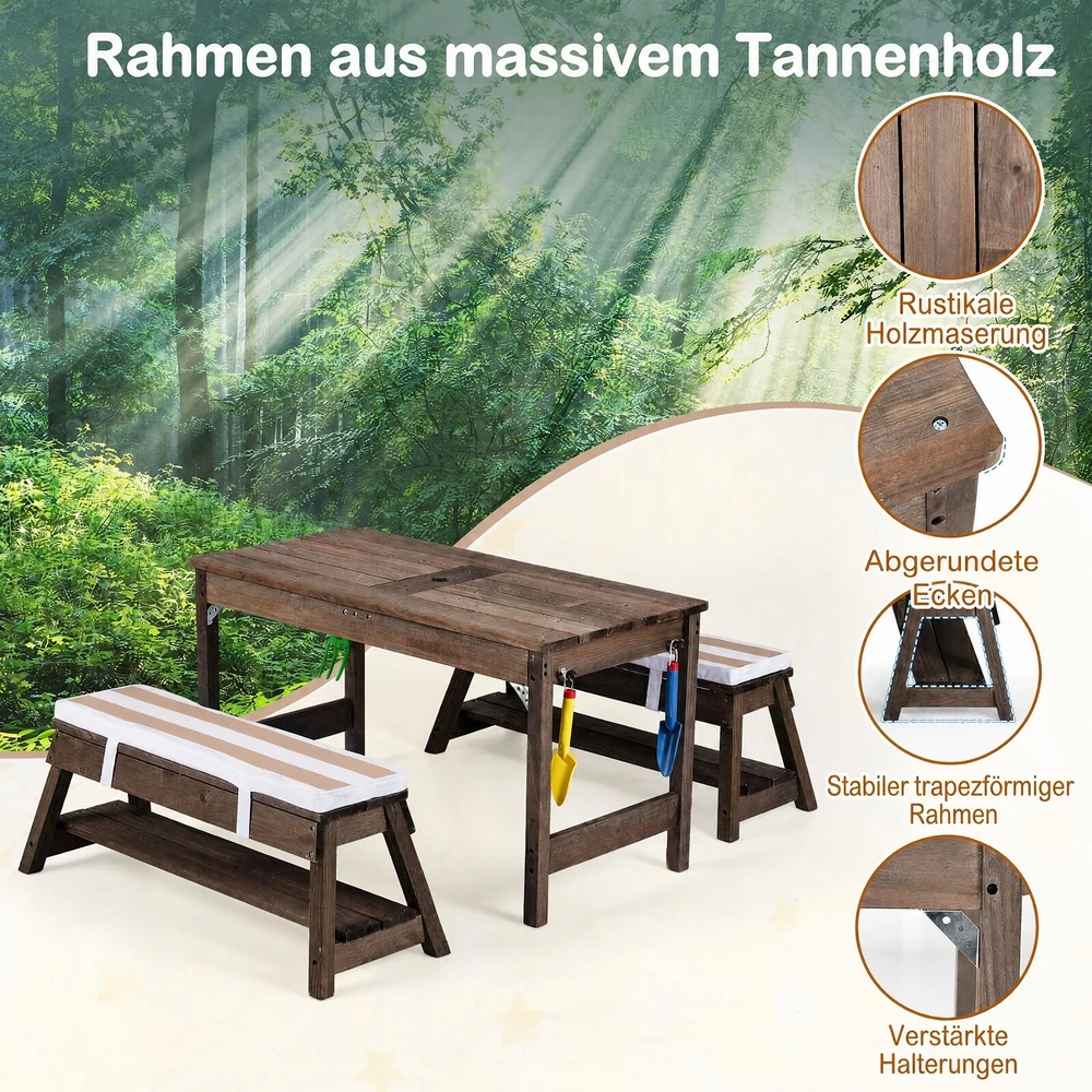 Promotion Vaikiškas lauko iškylų stalo ir suolų rinkinys su skėčiu, rudas, 89 x 44 x 51 cm