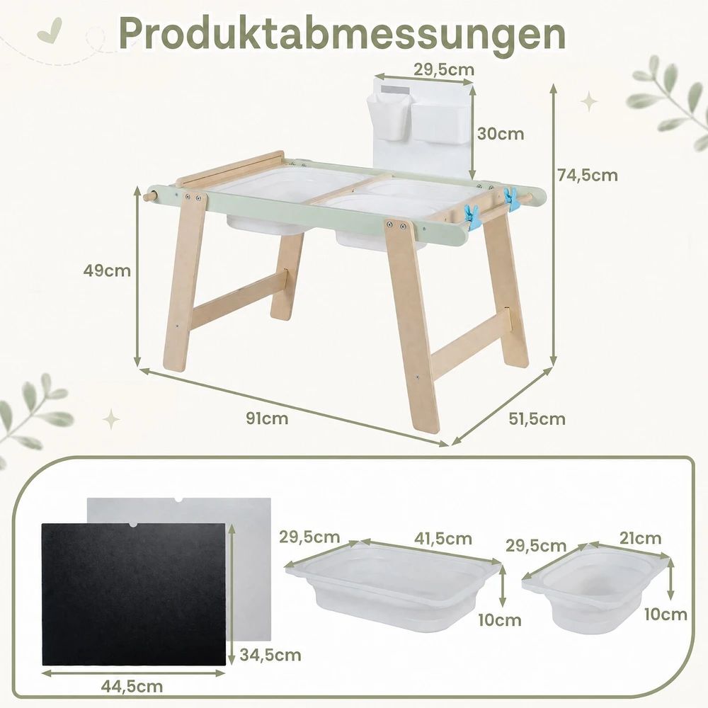 Promotion Vaikų sensorinis stalas, žalias, su dvipuse lenta, 91 x 51,5 x 74,5 cm
