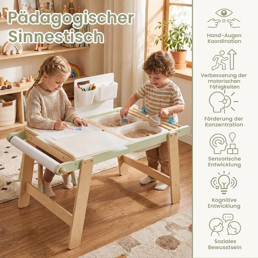 Promotion Vaikų sensorinis stalas, žalias, su dvipuse lenta, 91 x 51,5 x 74,5 cm