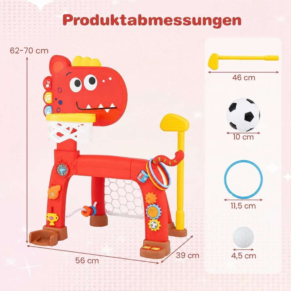 Promotion Vaikų veiklos centras su krepšinio lanku ir futbolo vartais, raudonas, 56 x 39 x 62-70 cm