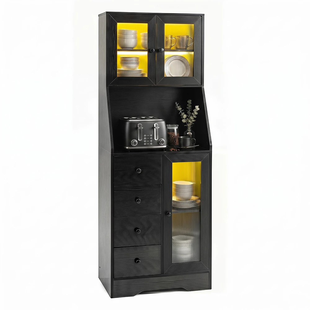 Promotion Virtuvinė spintelė su durimis ir reguliuojamu LED apšvietimu, juoda, 60 x 40 x 163 cm