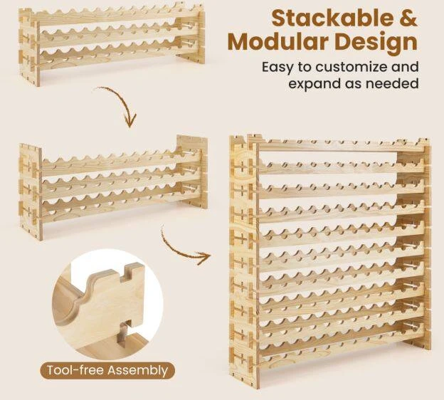 Promotion Vyno butelių lentyna, 6 aukštų, 72 buteliams, pušies mediena, 120 x 29 x 79 cm