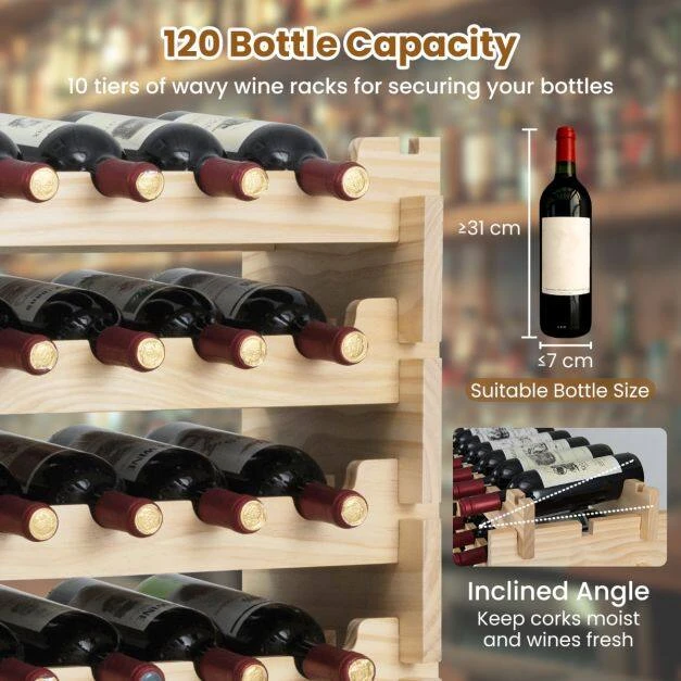 Promotion Vyno butelių lentyna, 6 aukštų, 72 buteliams, pušies mediena, 120 x 29 x 79 cm