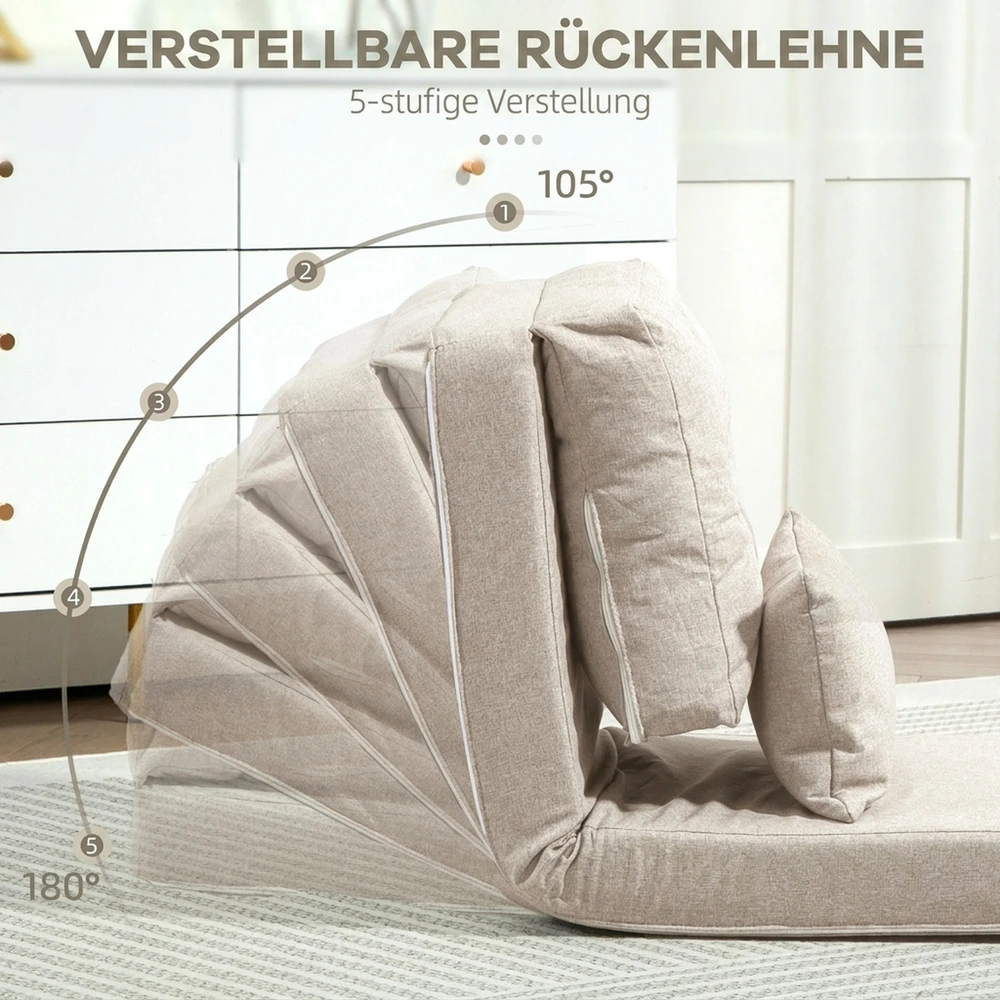 Sofa Aosom Sulankstoma grindų kėdė-lova su pagalve, 2 viename, smėlio spalvos, 60 x 80 x 56 cm