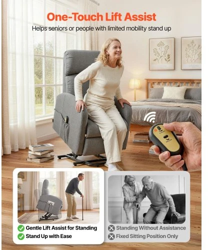 Sofa VEVOR Elektrinė pakeliama recliner kėdė SX-81742, šviesiai pilka