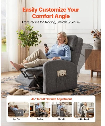 Sofa VEVOR Elektrinė pakeliama recliner kėdė SX-81742, šviesiai pilka