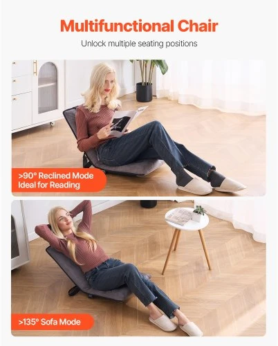 Sofa VEVOR Grindų kėdė, 6 padėčių reguliuojama, pilka