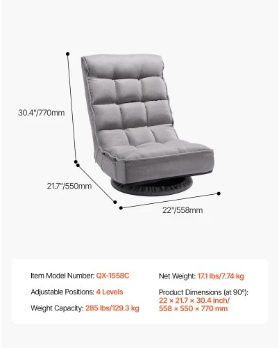 Sofa VEVOR Grindų kėdė, pilka, QX-1558C