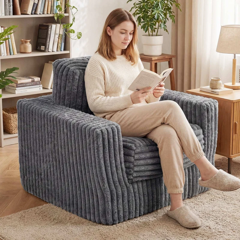Sofa Promotion Porolono fotelis su nuimamu užvalkalu ir pagalve, pilkas, 90 x 80 x 80 cm