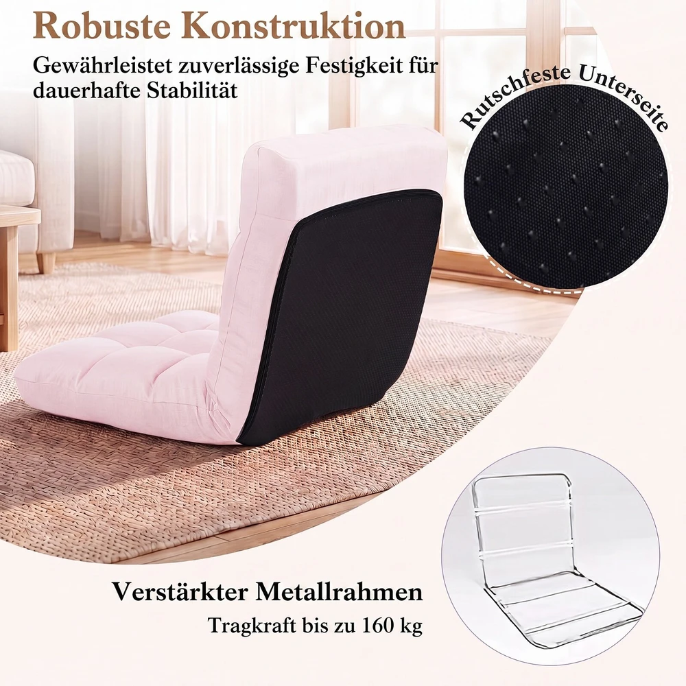 Sofa Promotion Reguliuojama sulankstoma grindų kėdė, 14 padėčių, šviesiai rožinė, 104 x 55 x 15 cm