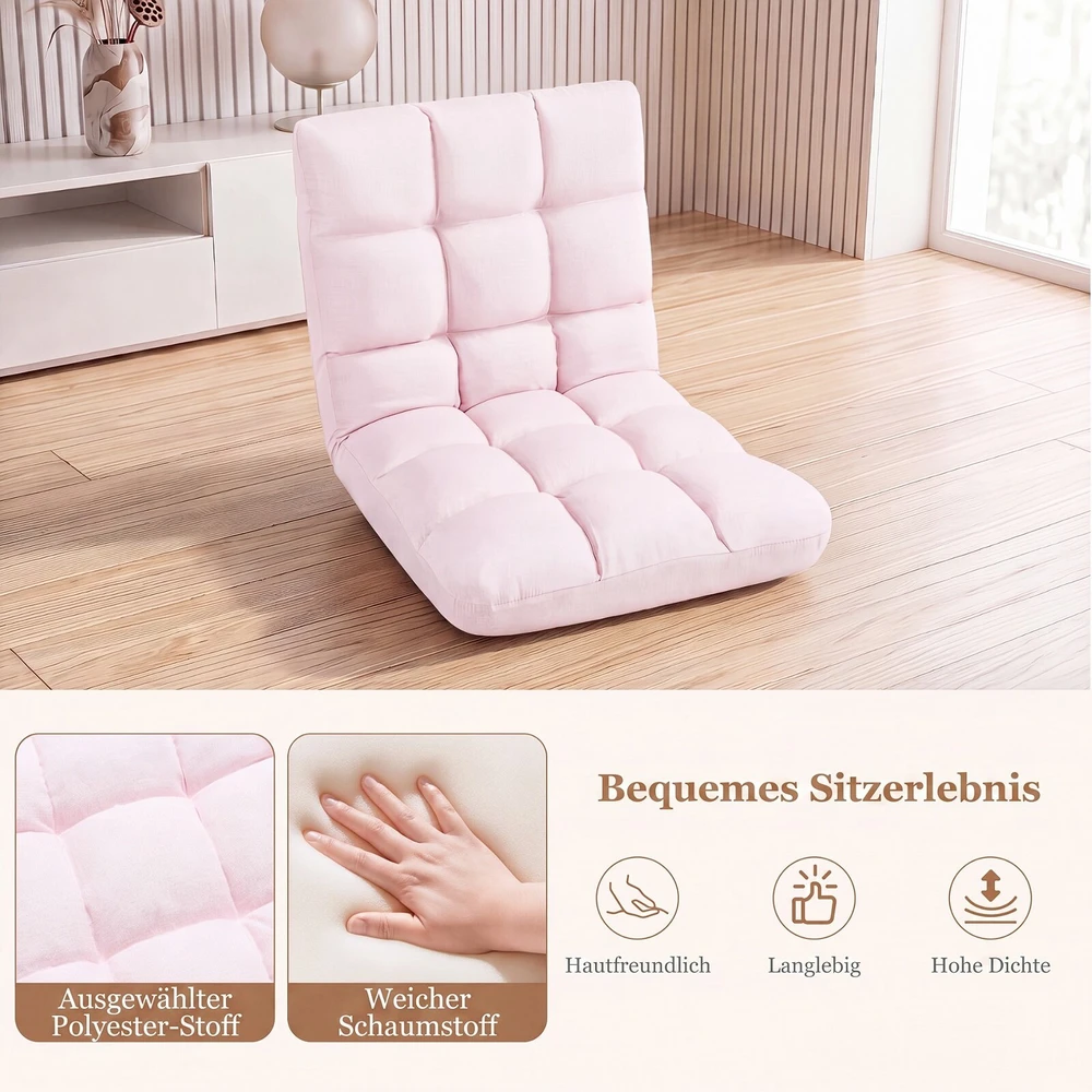 Sofa Promotion Reguliuojama sulankstoma grindų kėdė, 14 padėčių, šviesiai rožinė, 104 x 55 x 15 cm