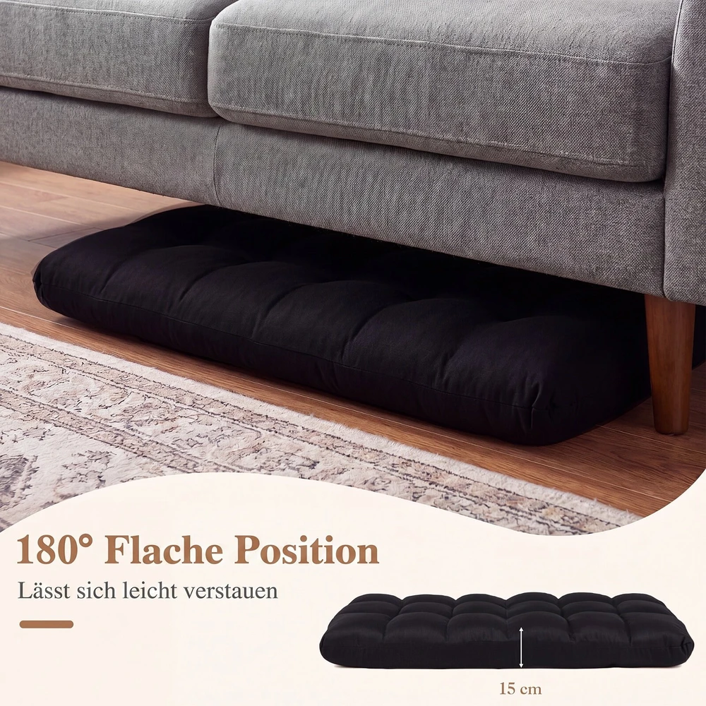 Sofa Promotion Sulankstoma grindų kėdė su reguliuojamu atlošu ir atlošimo funkcija, juoda, 61 x 54 x 56 cm