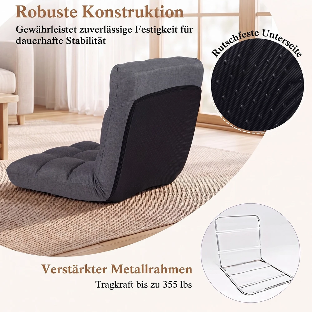Sofa Promotion Sulankstoma grindų kėdė su reguliuojamu atlošu, pilka, 61 x 54 x 56 cm