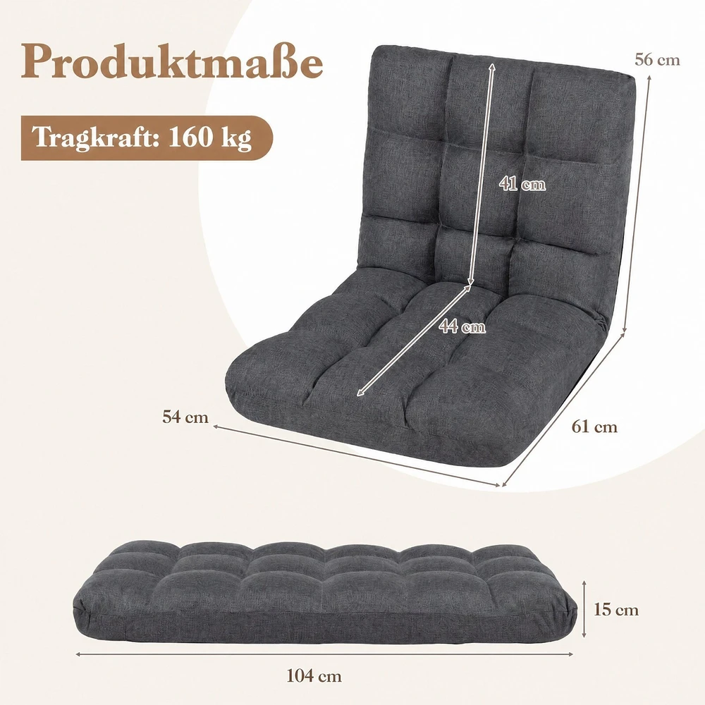 Sofa Promotion Sulankstoma grindų kėdė su reguliuojamu atlošu, pilka, 61 x 54 x 56 cm