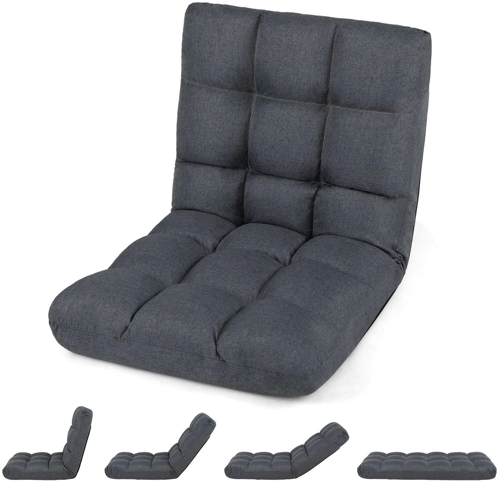 Sofa Promotion Sulankstoma grindų kėdė su reguliuojamu atlošu, pilka, 61 x 54 x 56 cm