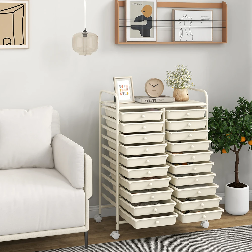 TV staliukas Promotion 20 stalčių riedantis laikymo vežimėlis, smėlinė