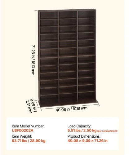 TV staliukas VEVOR DVD ir CD spintelė, 12 lentynų, 102 x 23 x 181 cm