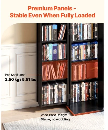 TV staliukas Koduva DVD ir CD spintelė VEVOR KLDS-08, 6 aukštų, juoda, 61 x 37 x 127 cm