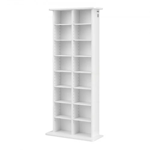 TV staliukas VEVOR DVD ir CD spintelė, 8 aukštų, balta, 56 x 22 x 130 cm
