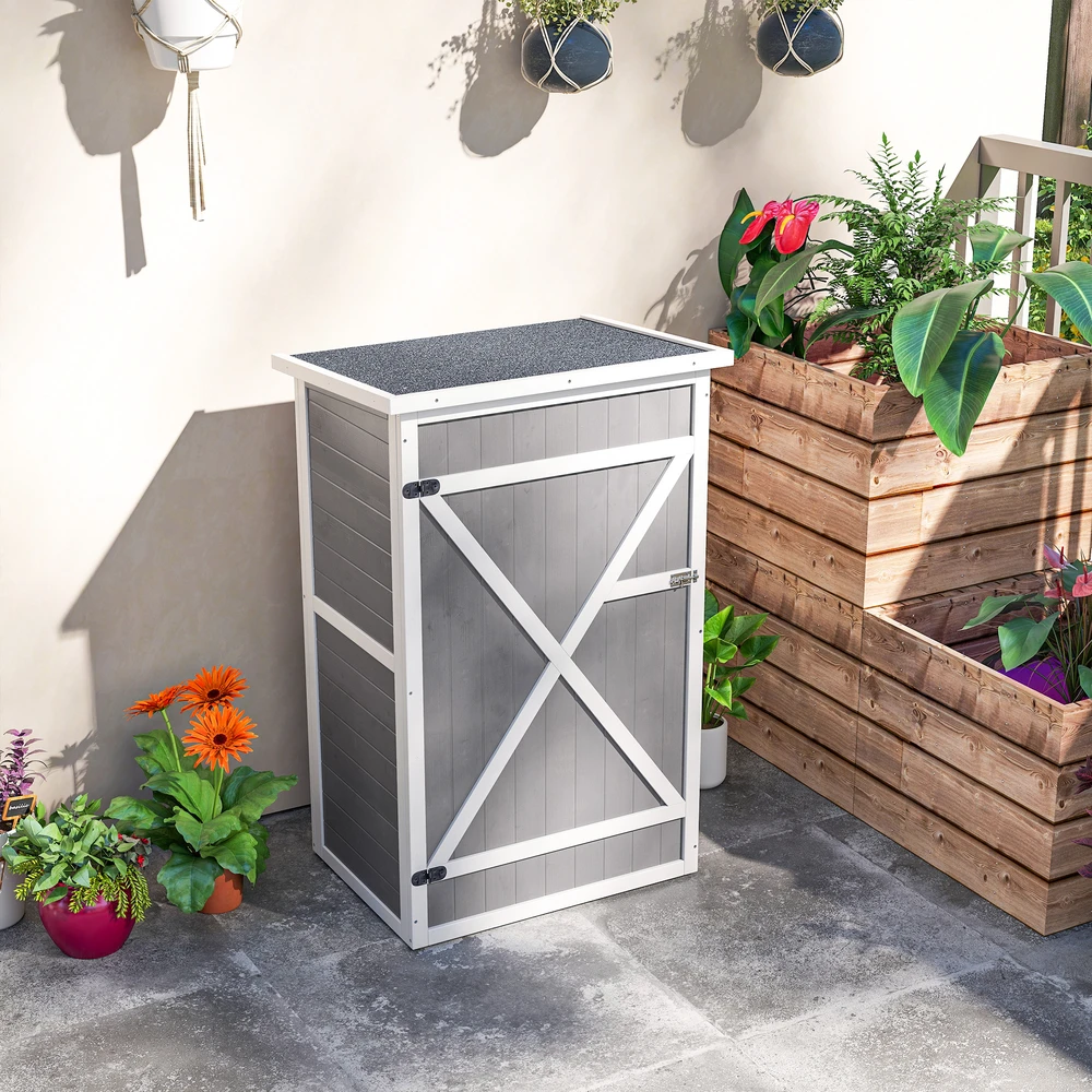 TV staliukas Aosom Gartenschranka sodo spintelė, juoda/pilka/balta, 75 x 56 x 115 cm