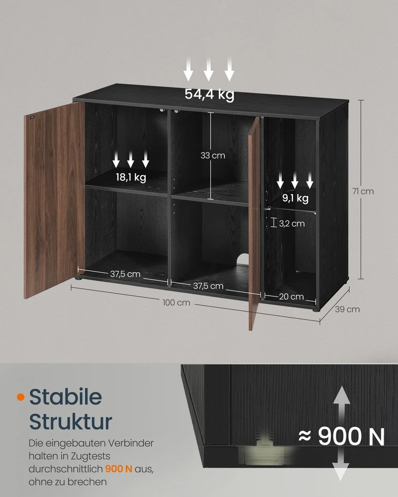 TV staliukas Koduva Indauja su apšvietimu, 39 x 100 x 71 cm, medžio drožlių plokštė, MDF ir stiklas