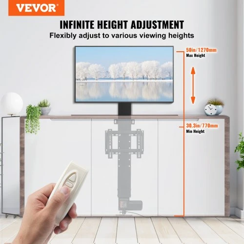 TV staliukas VEVOR Motorizuotas TV laikiklis su keltuvu, 50,8 cm eiga, 71,1–81,3 cm televizoriams, iki 59,9kg