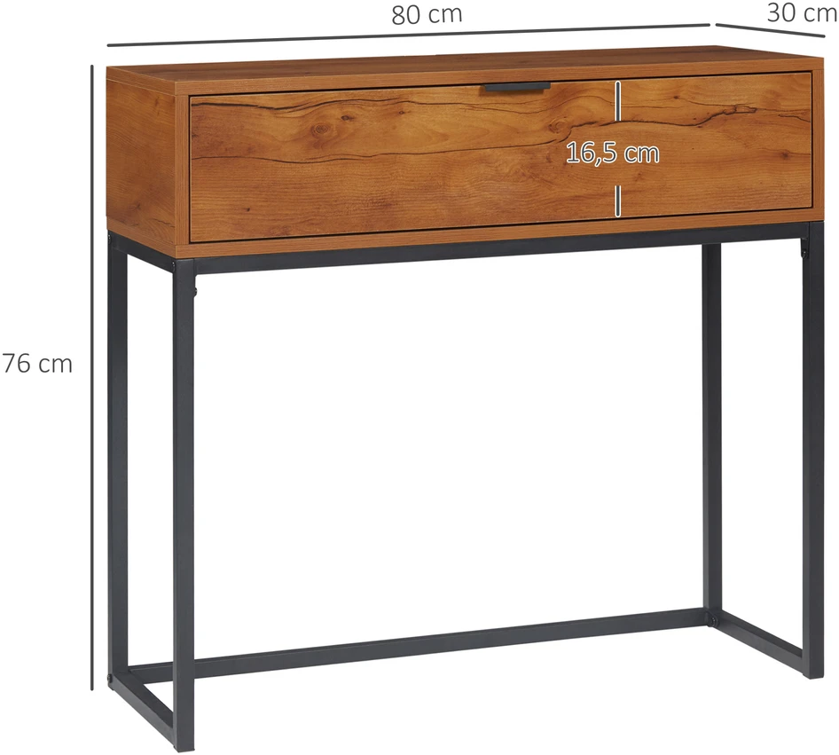 TV staliukas Aosom Prieškambario konsolinis staliukas industrinio stiliaus, rudas + juodas, 80 x 30 x 76 cm, 1 stalčius