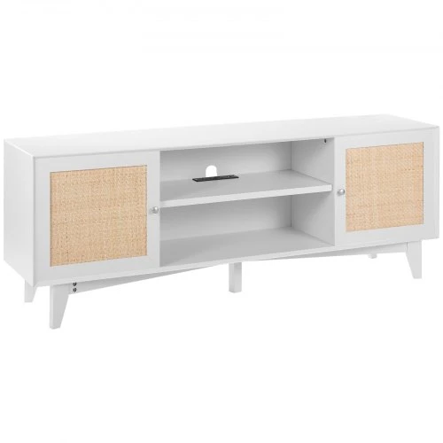 TV staliukas VEVOR Rataninė TV spintelė, balta, 168 x 40 x 64 cm, iki 191 cm televizoriui