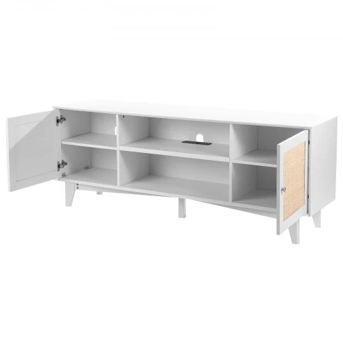 TV staliukas VEVOR Rataninė TV spintelė, balta, 168 x 40 x 64 cm, iki 191 cm televizoriui