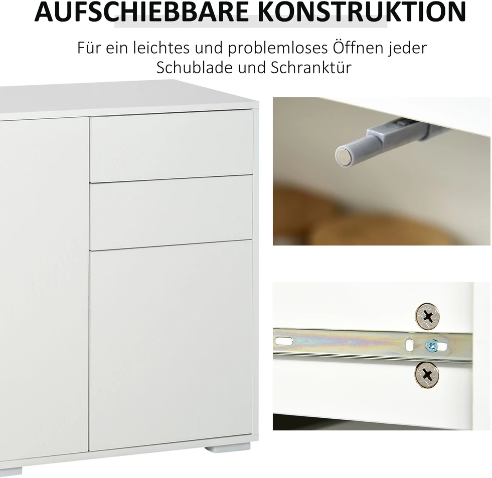 TV staliukas Aosom Sideboard spintelė, 2 stalčiai, push-click, balta, 117 x 36 x 74 cm