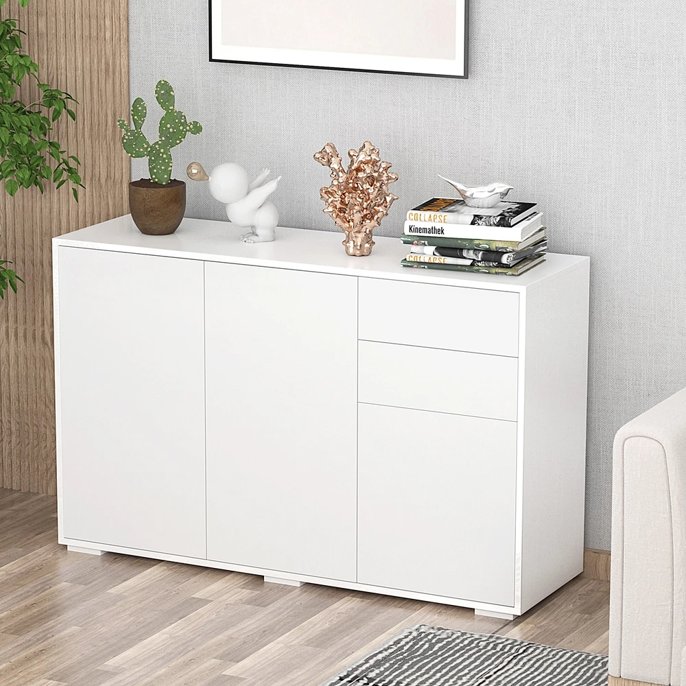 TV staliukas Aosom Sideboard spintelė, 2 stalčiai, push-click, balta, 117 x 36 x 74 cm