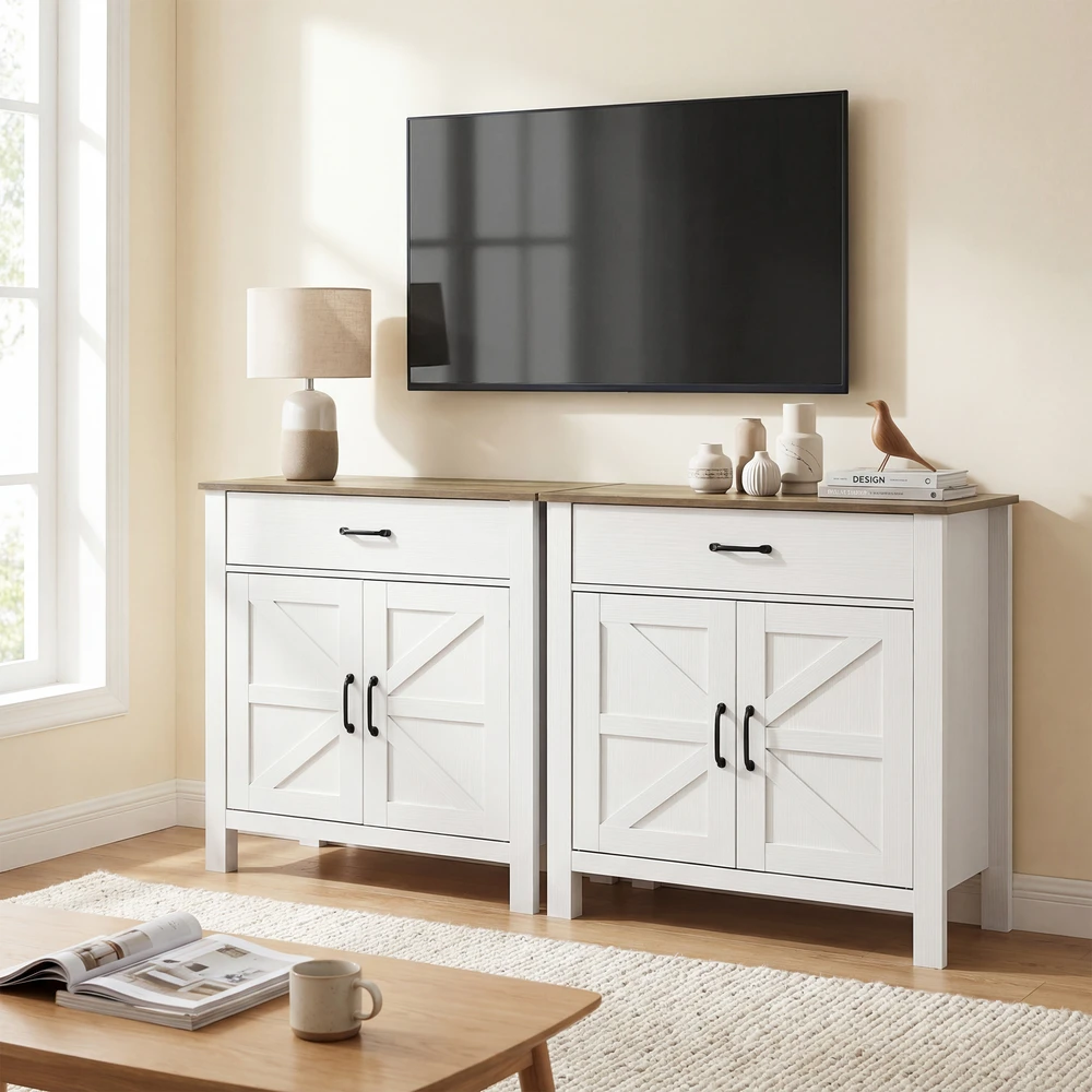 TV staliukas Aosom Sideboard spintelė, baltos ir antikinės rudos spalvos, 77 x 39,3 x 81,5 cm