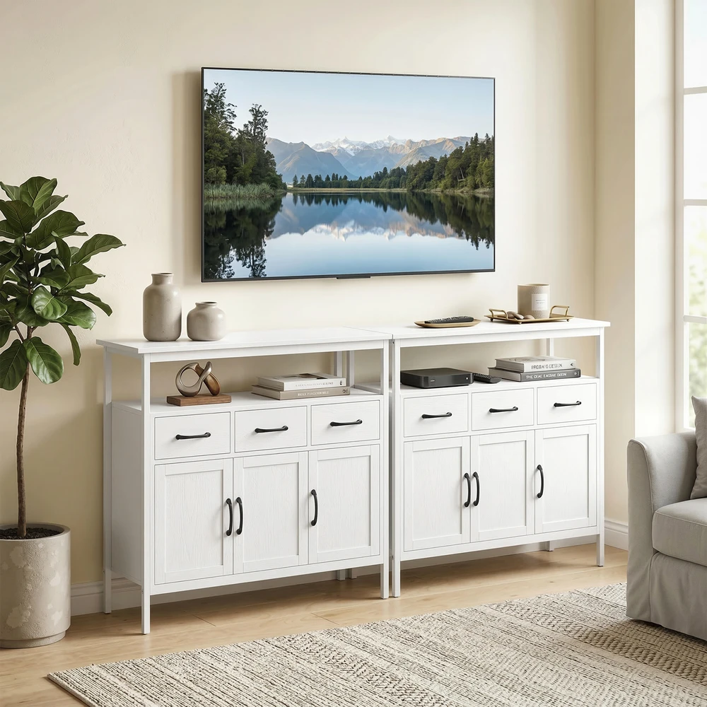 TV staliukas Aosom Sideboard su reguliuojamomis lentynomis, baltas, 95 x 35 x 88 cm