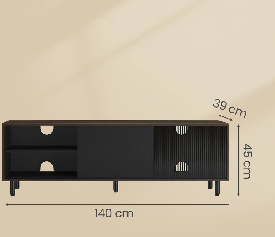 TV staliukas Koduva TV spintelė iki 60 colių televizoriui, 140 x 39 x 45 cm, rievėtas stiklas, ruda-juoda