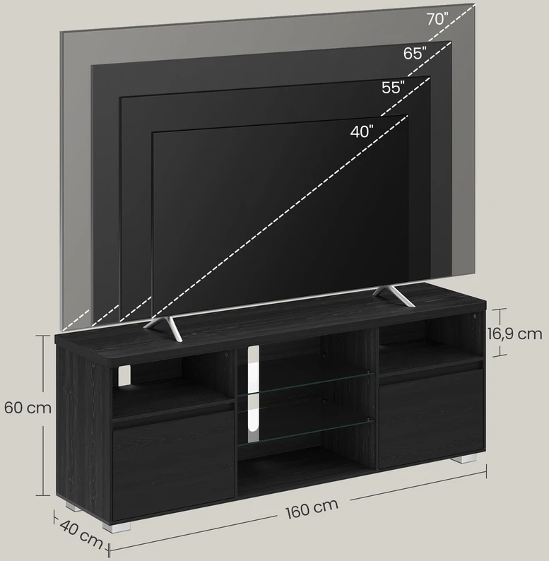 TV staliukas Koduva TV spintelė iki 70 colių televizoriui su LED apšvietimu, juoda, 160 x 40 x 60 cm